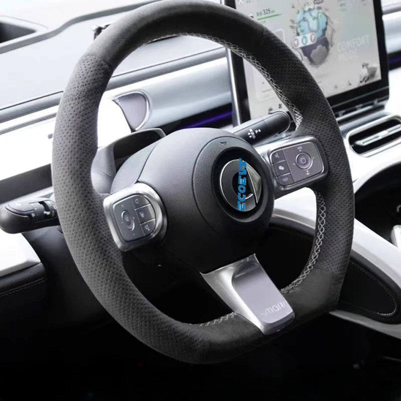 Genuine leather hand-stitched steering wheel cover for smart