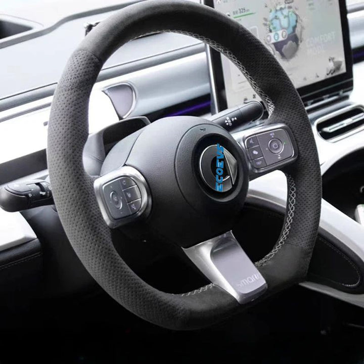 Genuine leather hand-stitched steering wheel cover for smart