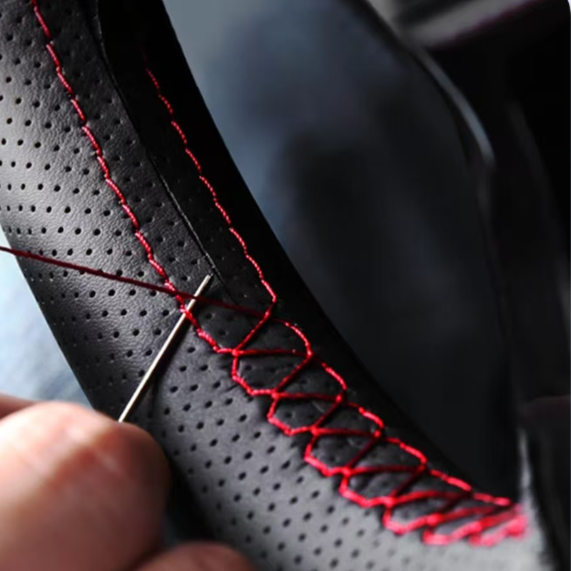 Genuine leather hand-stitched steering wheel cover for Deepal