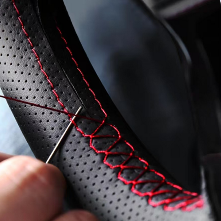 Genuine leather hand-stitched steering wheel cover for Deepal