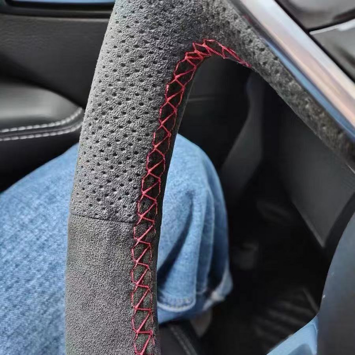 Genuine leather hand-stitched steering wheel cover for Deepal