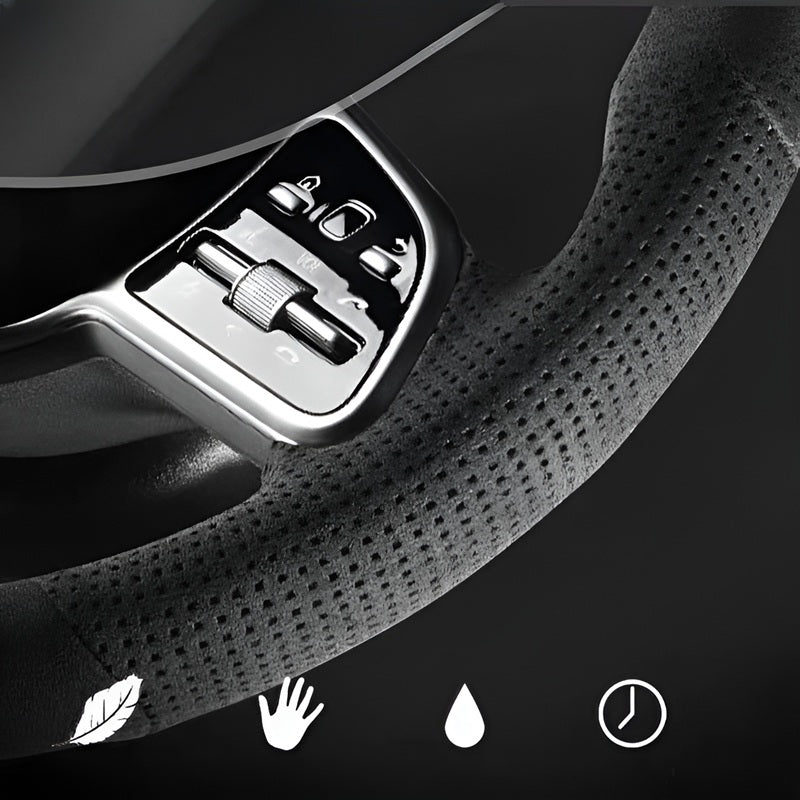 Genuine leather hand-stitched steering wheel cover for smart