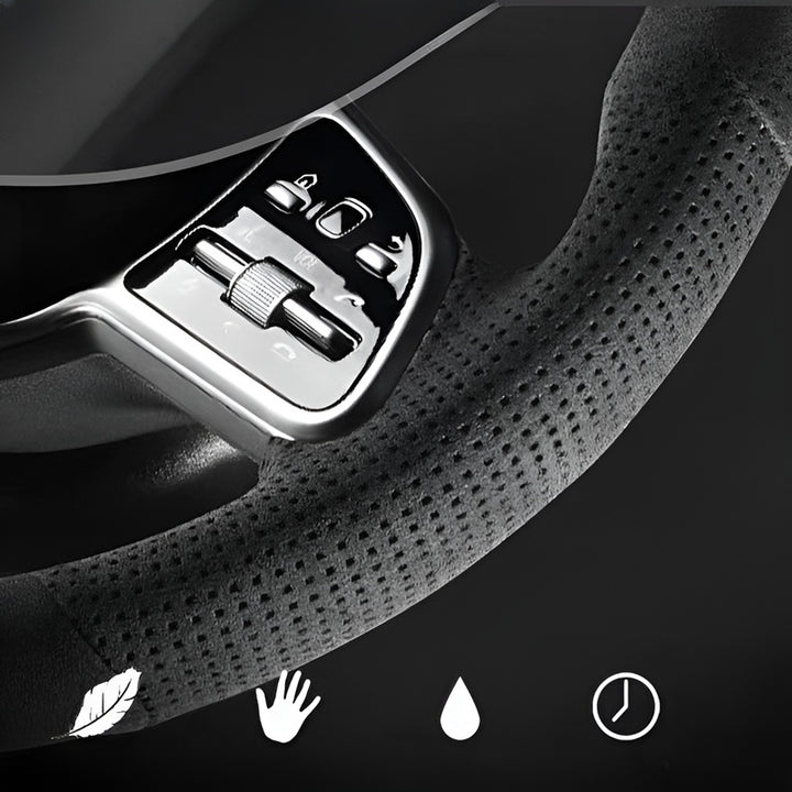 Genuine leather hand-stitched steering wheel cover for smart
