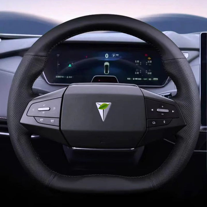 Genuine leather hand-stitched steering wheel cover for Deepal
