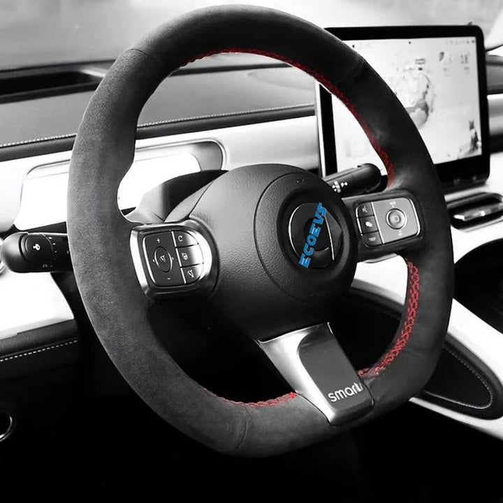 Genuine leather hand-stitched steering wheel cover for smart